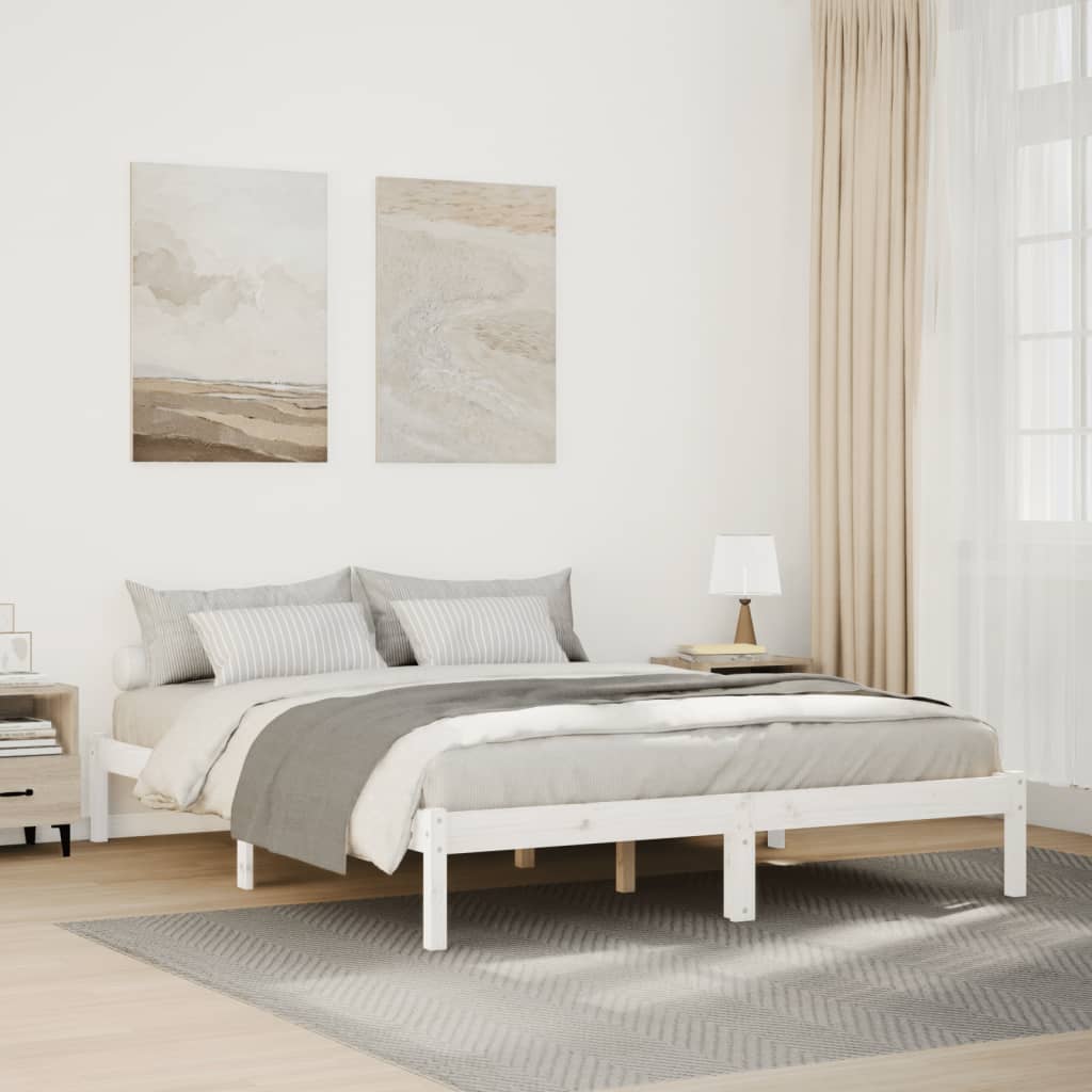Cama Extralarga Sin Colchón Madera Maciza Pino Blanca