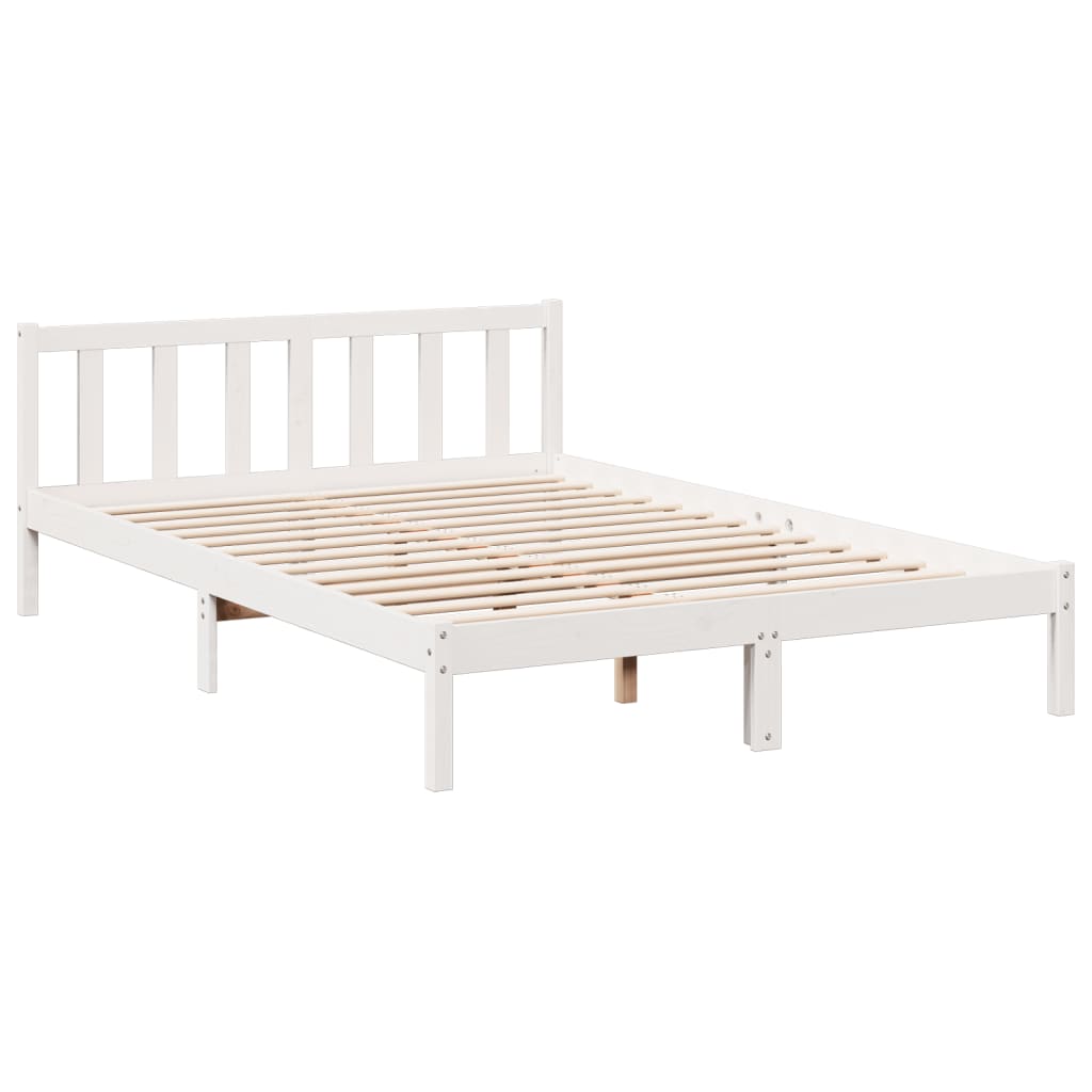 Cama Extralarga Sin Colchón Madera Maciza Pino Blanca 80X210 Cm