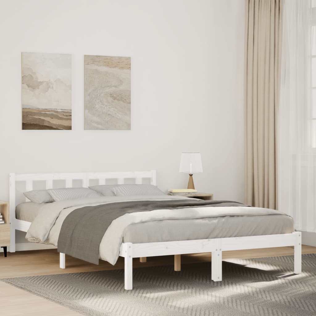 Cama Extralarga Sin Colchón Madera Maciza Pino Blanca 160X210Cm