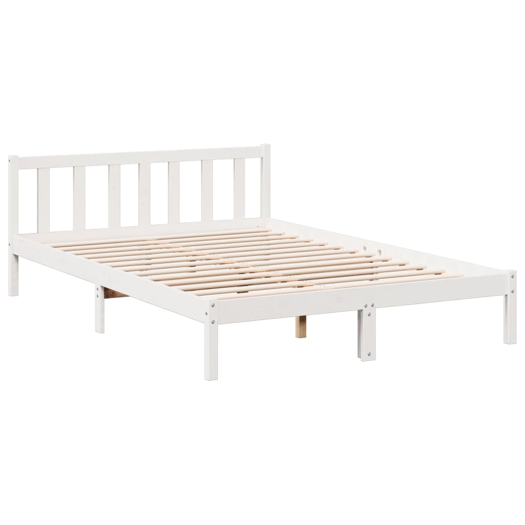 Cama Extralarga Sin Colchón Madera Maciza Pino Blanca 140X220Cm