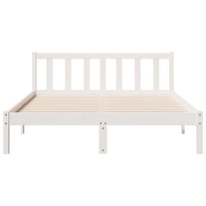 Cama Extralarga Sin Colchón Madera Maciza Pino Blanca 140X220Cm