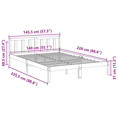 Cama Extralarga Sin Colchón Madera Maciza Pino Blanca 140X220Cm