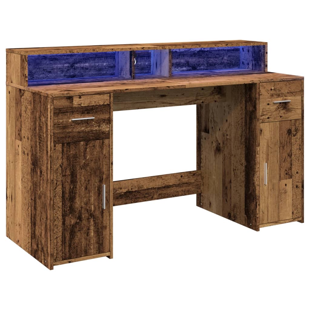 Escritorio Con Led Madera Ingeniería Envejecida