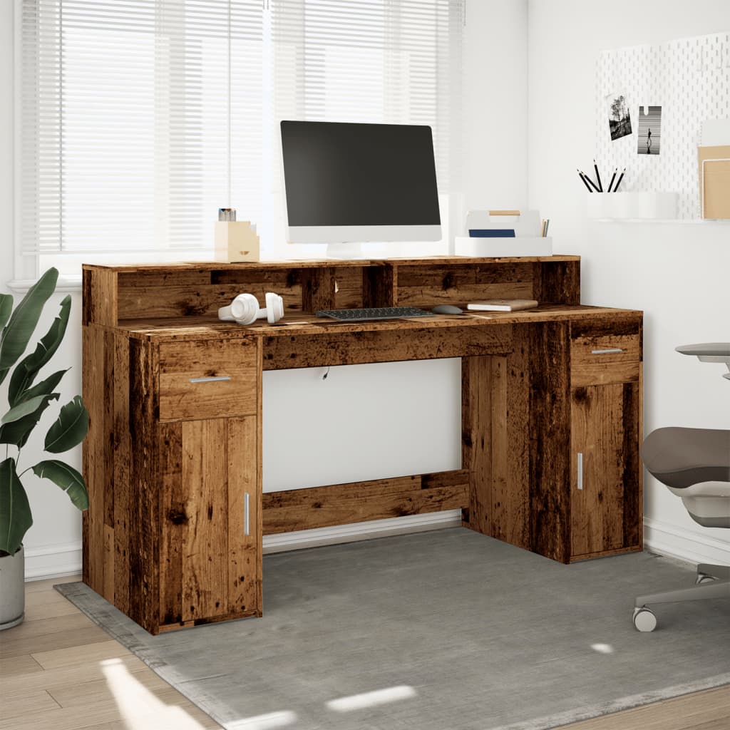 Escritorio Con Led Madera Ingeniería Envejecida