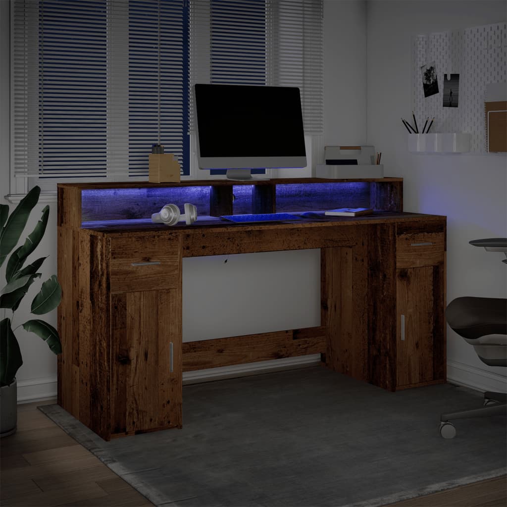 Escritorio Con Led Madera Ingeniería Envejecida