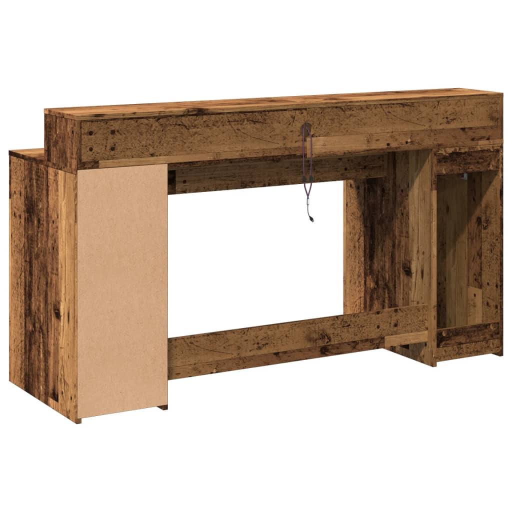 Escritorio Con Led Madera Ingeniería Envejecida