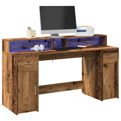 Escritorio Con Led Madera Ingeniería Envejecida