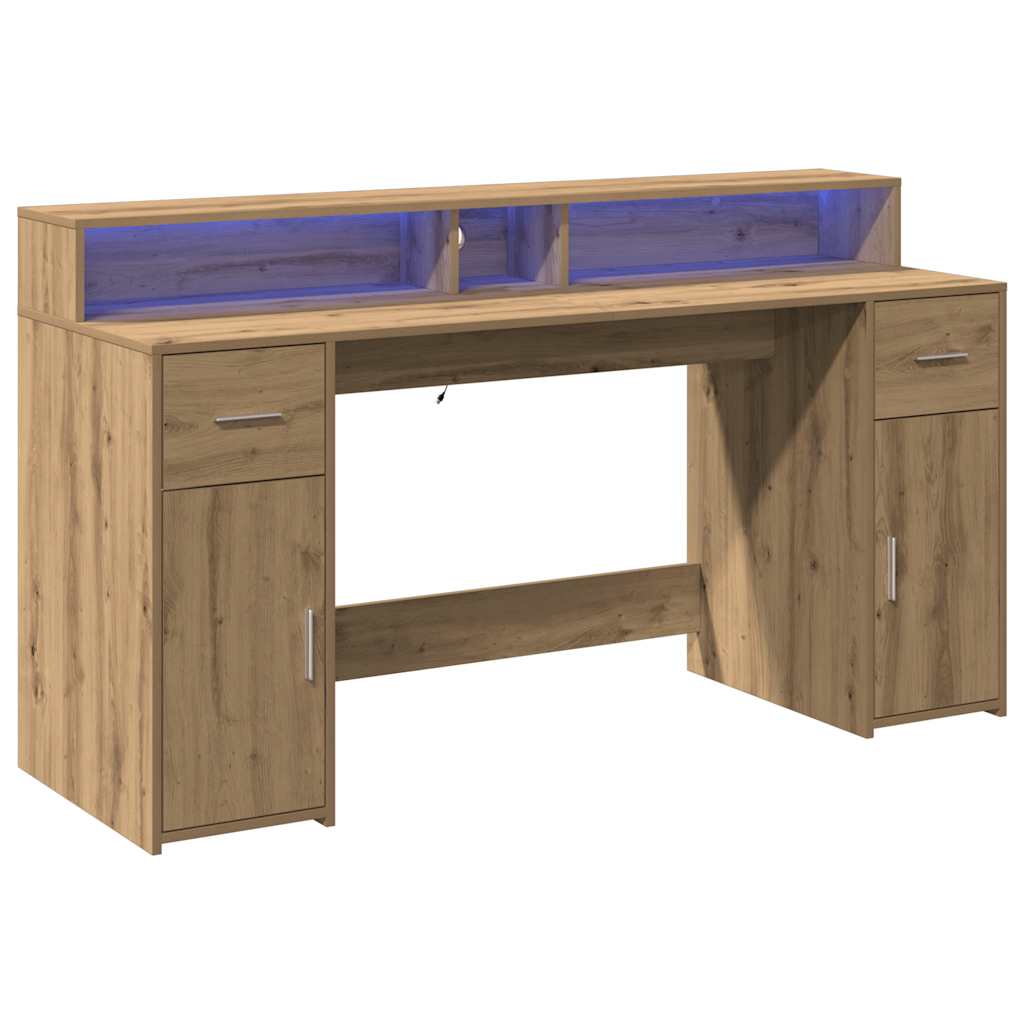 Escritorio Con Led Madera Ingeniería Roble Artisian 160X55X91Cm