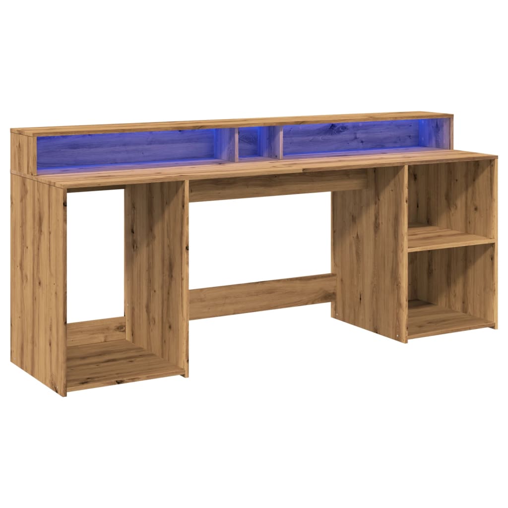 Escritorio Con Led Madera Ingeniería Roble Artisian 200X55X91Cm