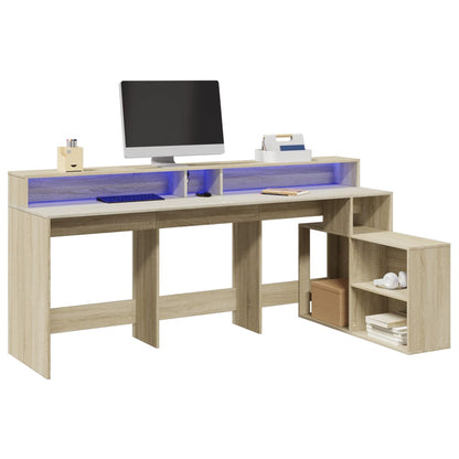 Escritorio Con Led Madera Ingeniería Envejecida 200X104X91 Cm