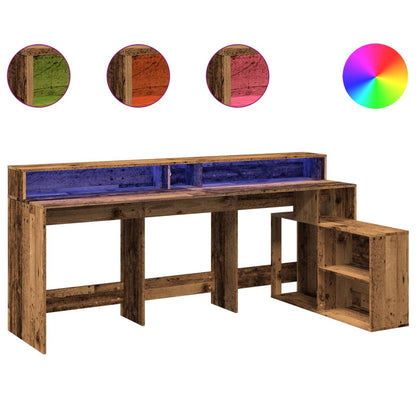 Escritorio Con Led Madera Ingeniería Envejecida 200X104X91 Cm