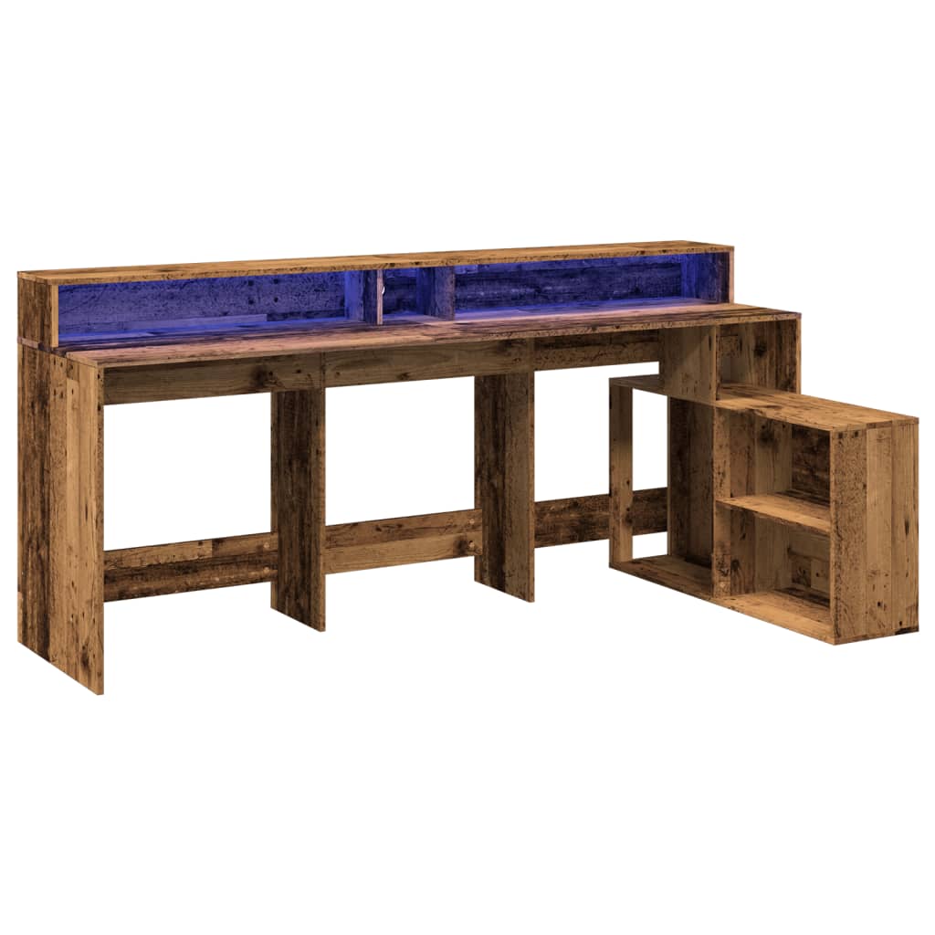 Escritorio Con Led Madera Ingeniería Envejecida 200X104X91 Cm