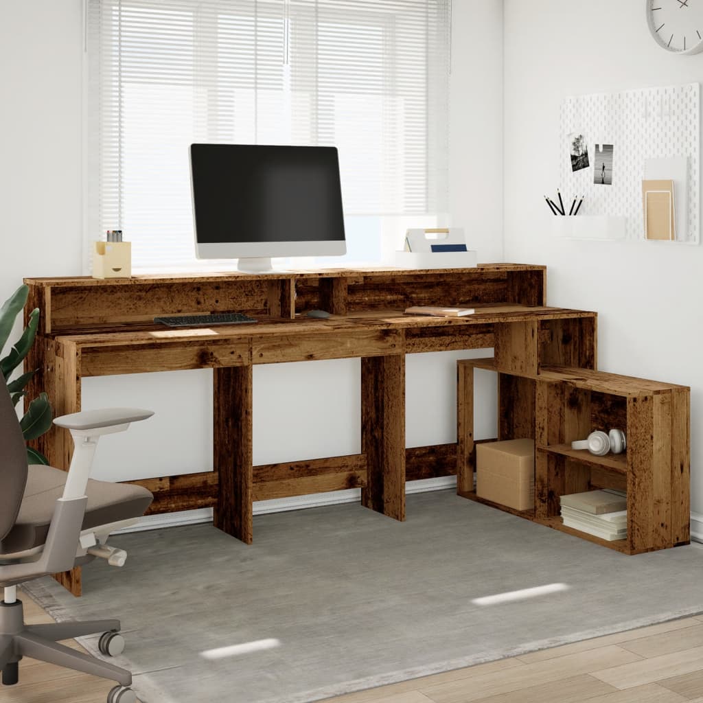 Escritorio Con Led Madera Ingeniería Envejecida 200X104X91 Cm