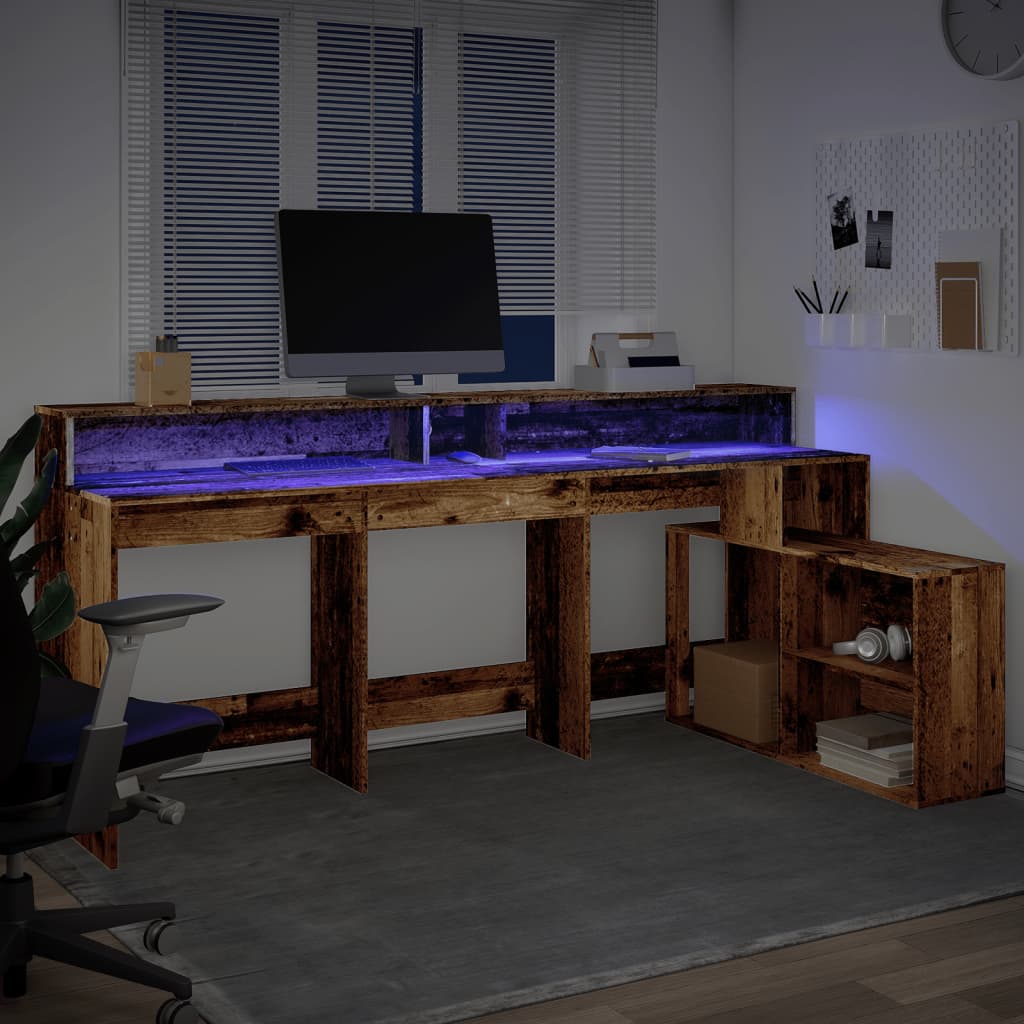 Escritorio Con Led Madera Ingeniería Envejecida 200X104X91 Cm