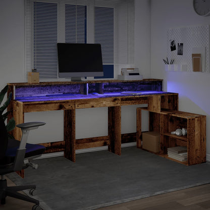 Escritorio Con Led Madera Ingeniería Envejecida 200X104X91 Cm