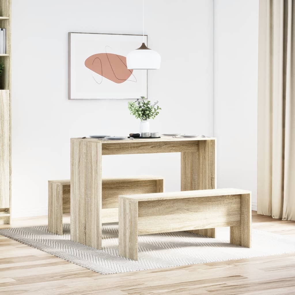 Mesa Y Bancos De Comedor 3 Pzas Madera Ingeniería