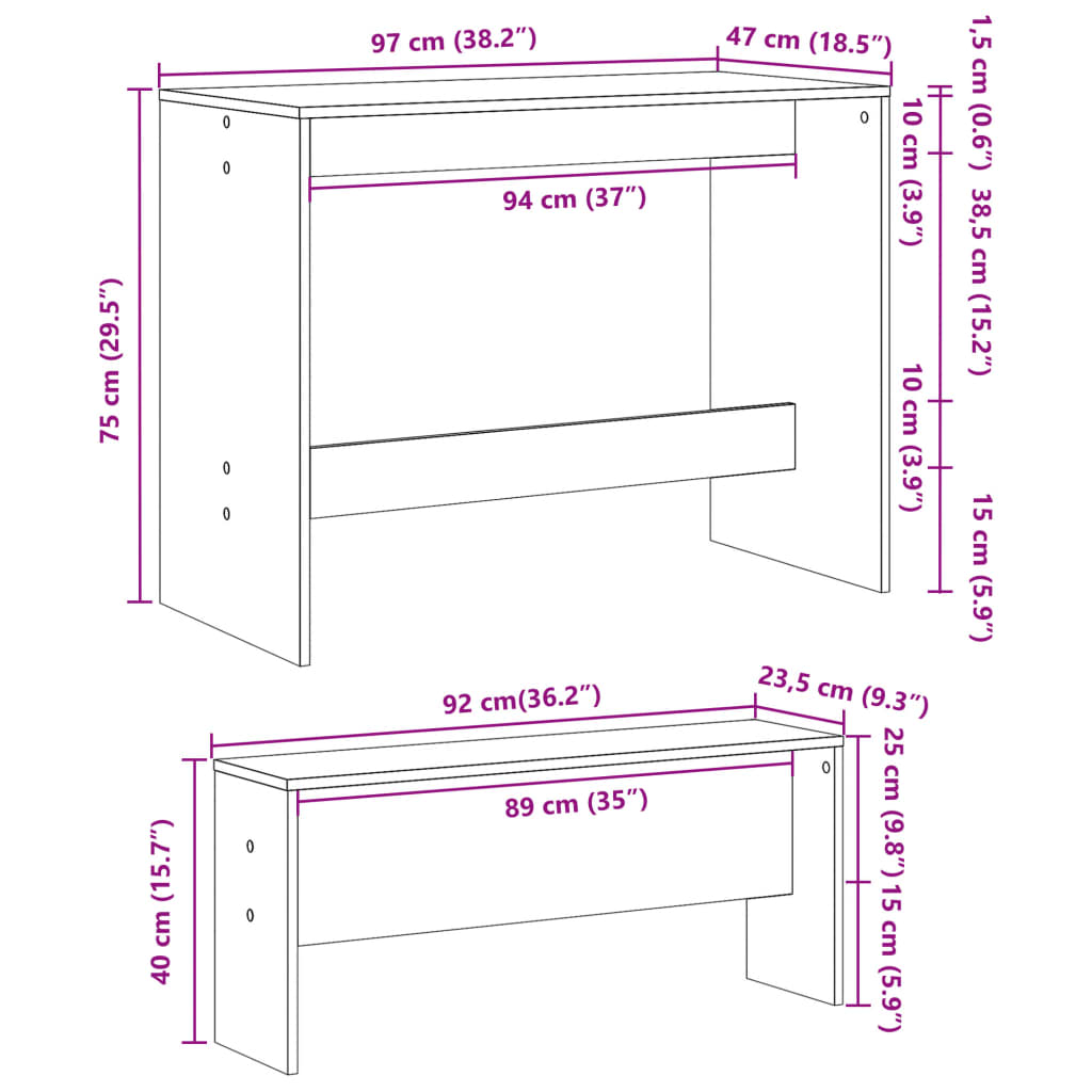 Mesa Y Bancos De Comedor 3 Pzas Madera Ingeniería