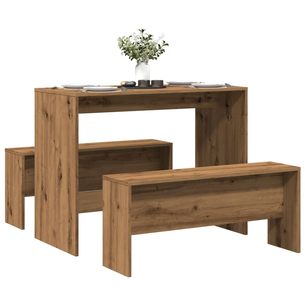 Mesa Y Bancos De Comedor 3 Pzas Madera Ingeniería