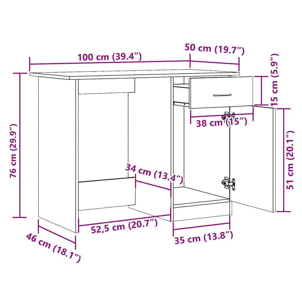 Escritorio De Madera De Ingeniería Envejecida 100X50X76 Cm
