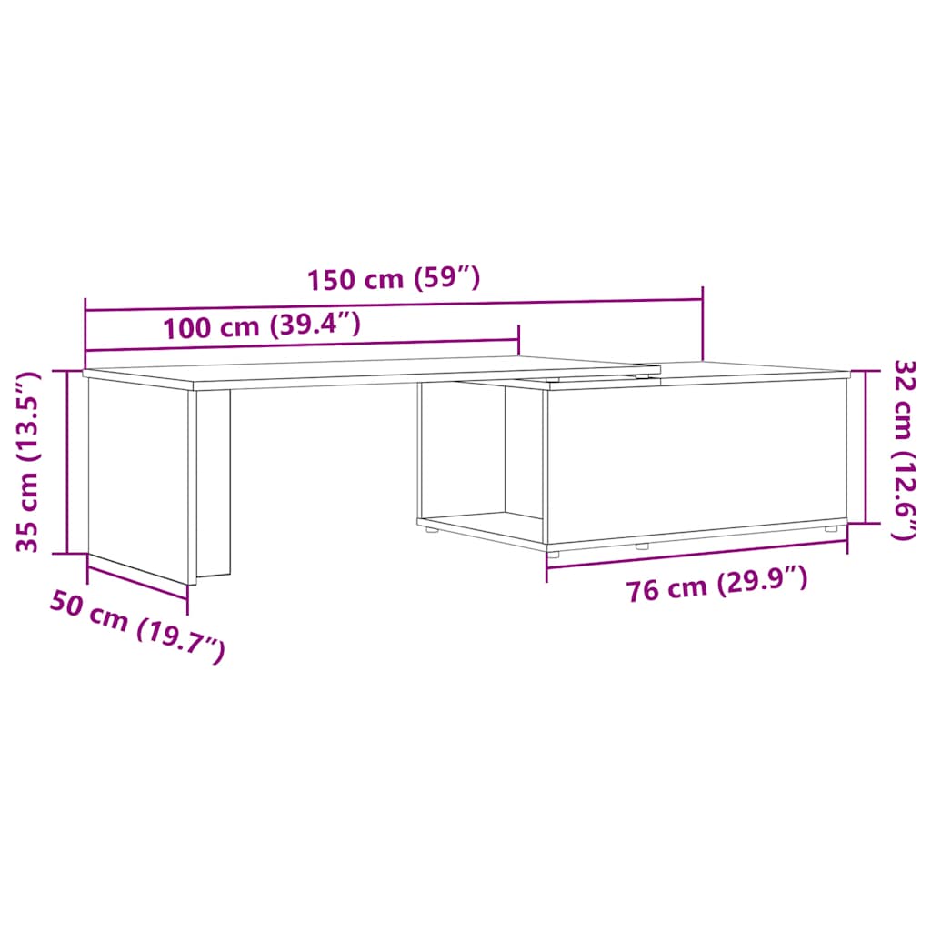 Mesa De Centro Madera Contrachapada Envejecida 150X50X35 Cm
