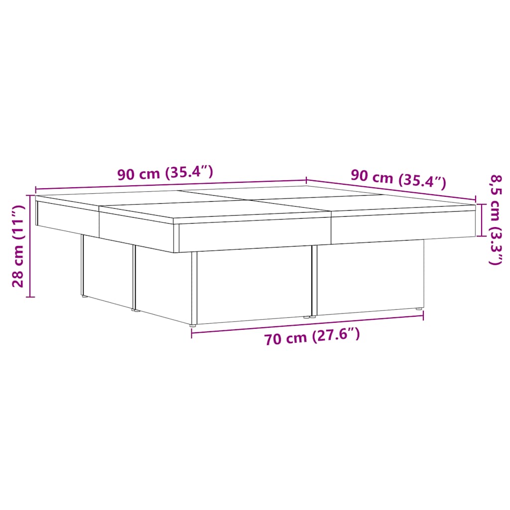 Mesa De Centro Madera De Ingeniería Envejecida 90X90X28 Cm
