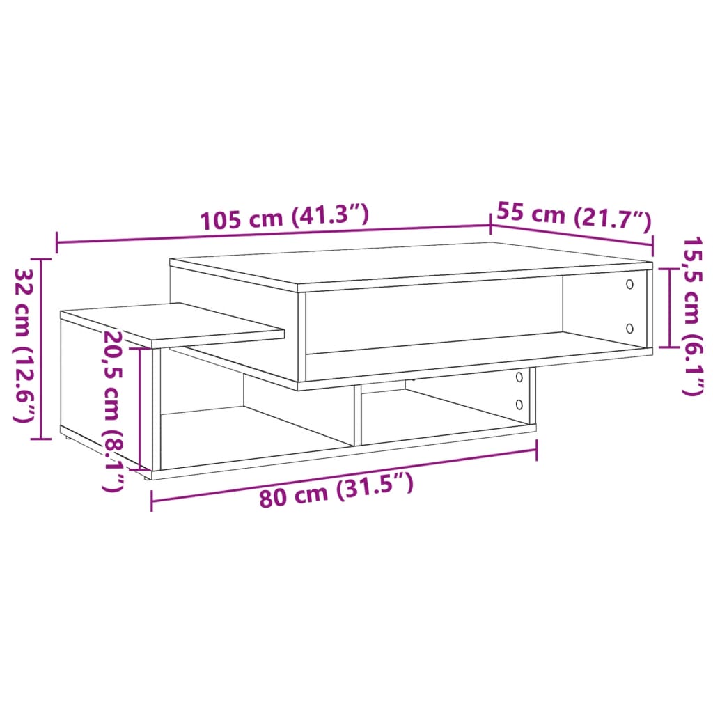 Mesa De Centro Madera De Ingeniería Envejecida 105X55X32 Cm