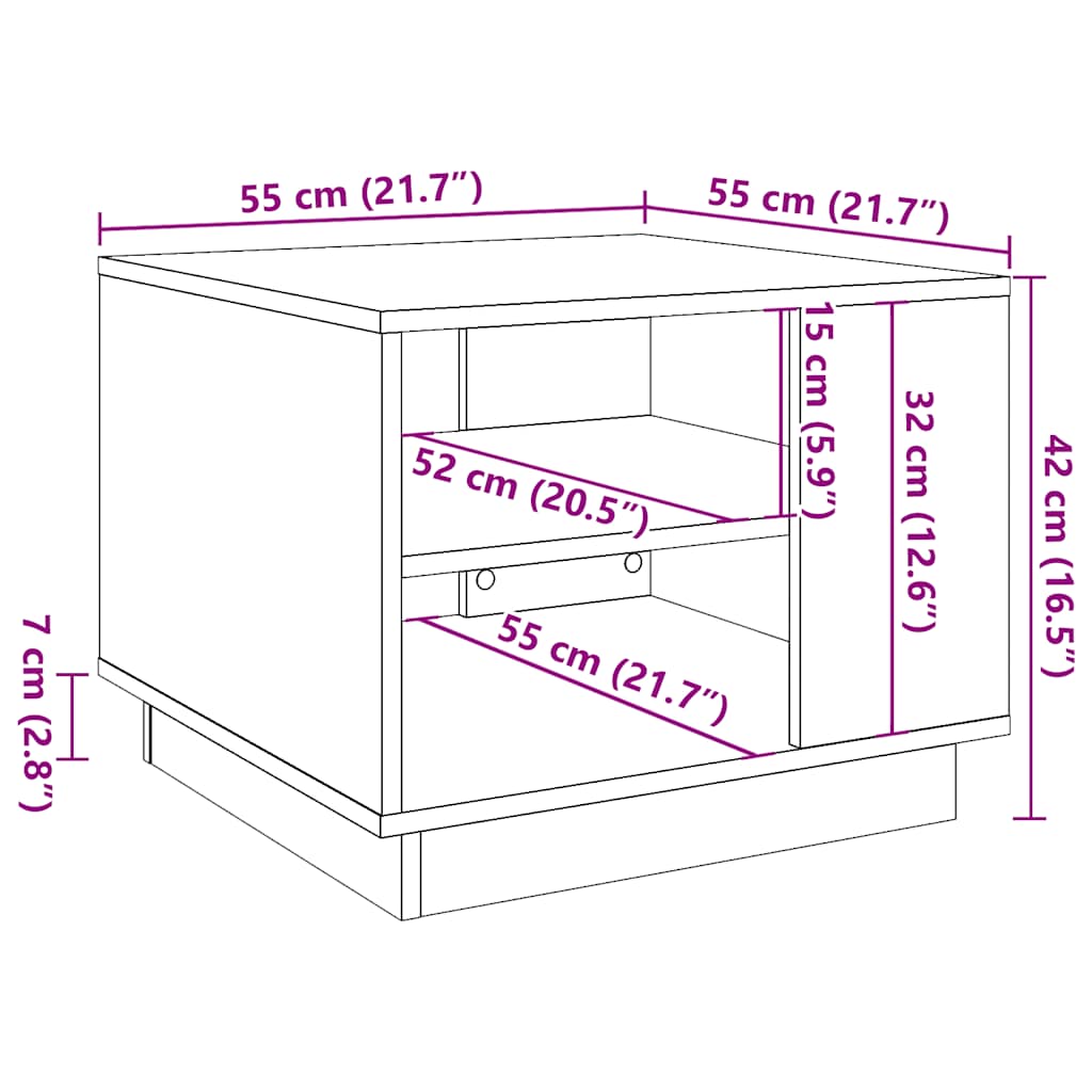 Mesa De Centro Madera Ingeniería Madera Envejecida 55X55X42 Cm