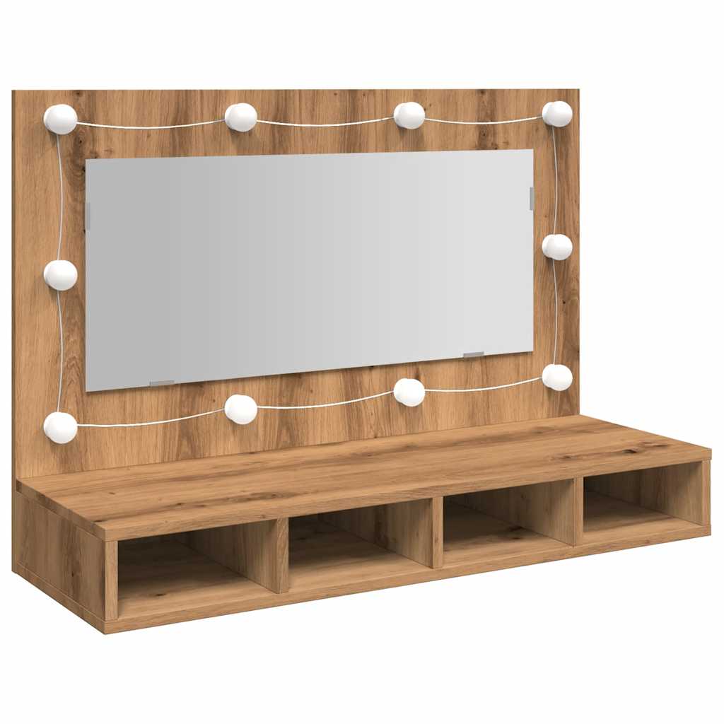 Armario Con Espejo Y Led Roble Artesano 90X31,5X62 Cm