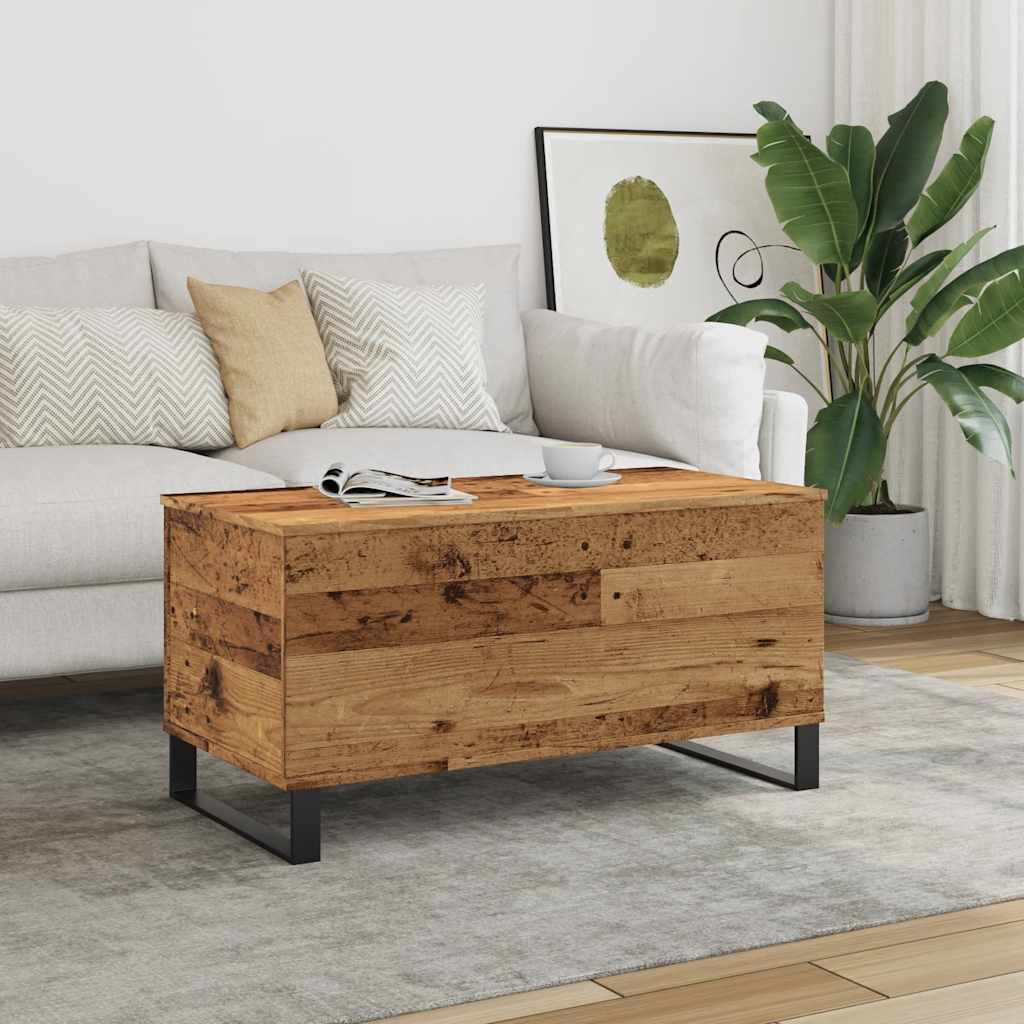 Mesa De Centro Madera Contrachapada Roble Marrón 90X44,5X45 Cm