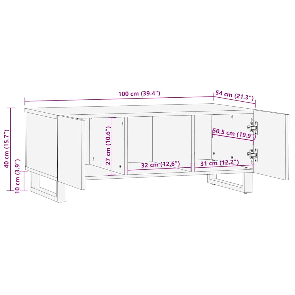 Mesa De Centro Madera Maciza De Mango Negra 100X54X40 Cm