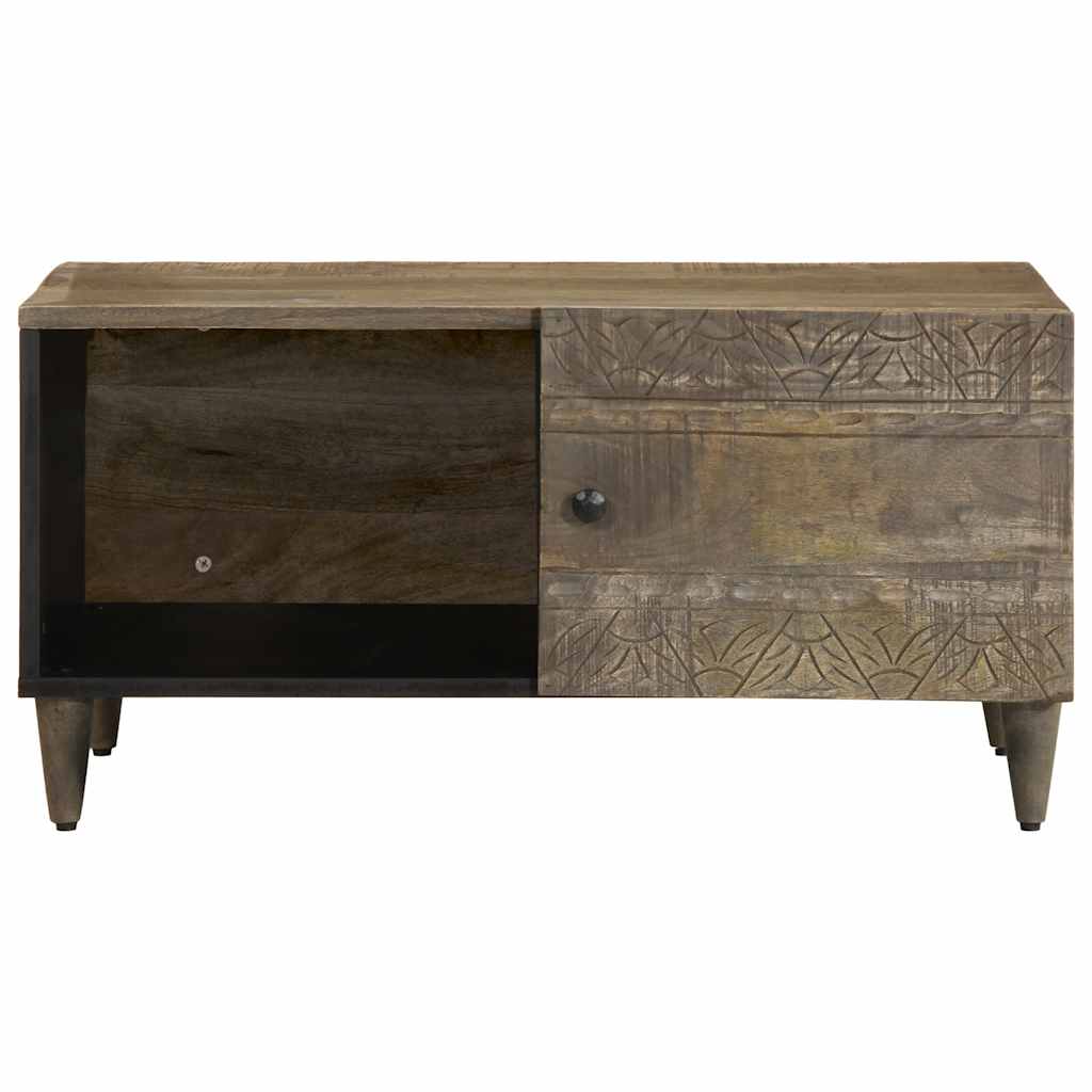 Mesa De Centro De Madera Maciza De Mango Gris Claro 80X50X40 Cm