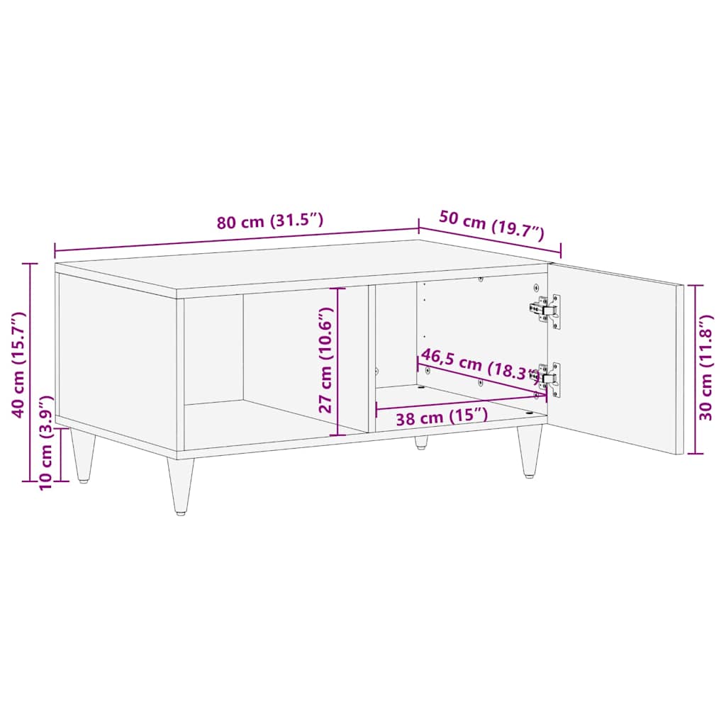Mesa De Centro De Madera Maciza De Mango Gris Claro 80X50X40 Cm