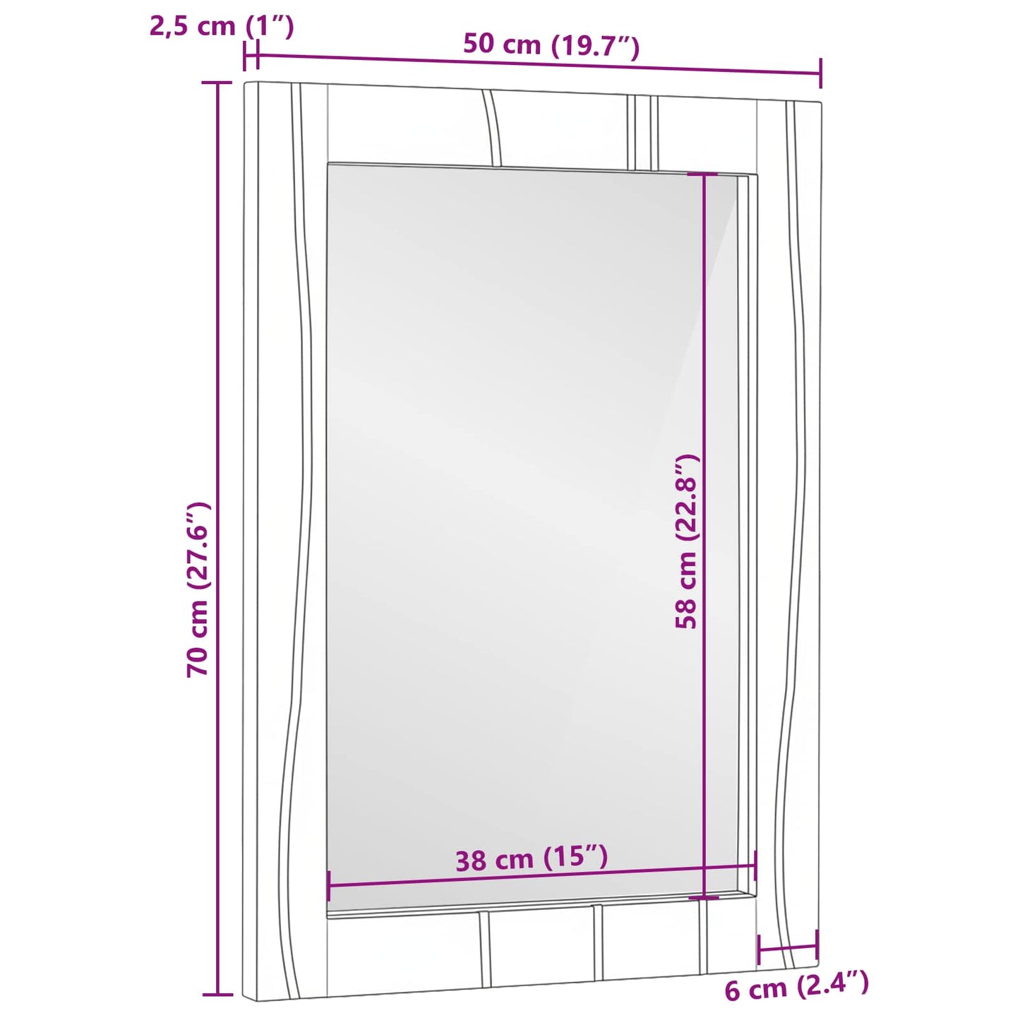 Espejo De Baño Rectangular Con Espejo 50 X 2,5 X 70 Cm