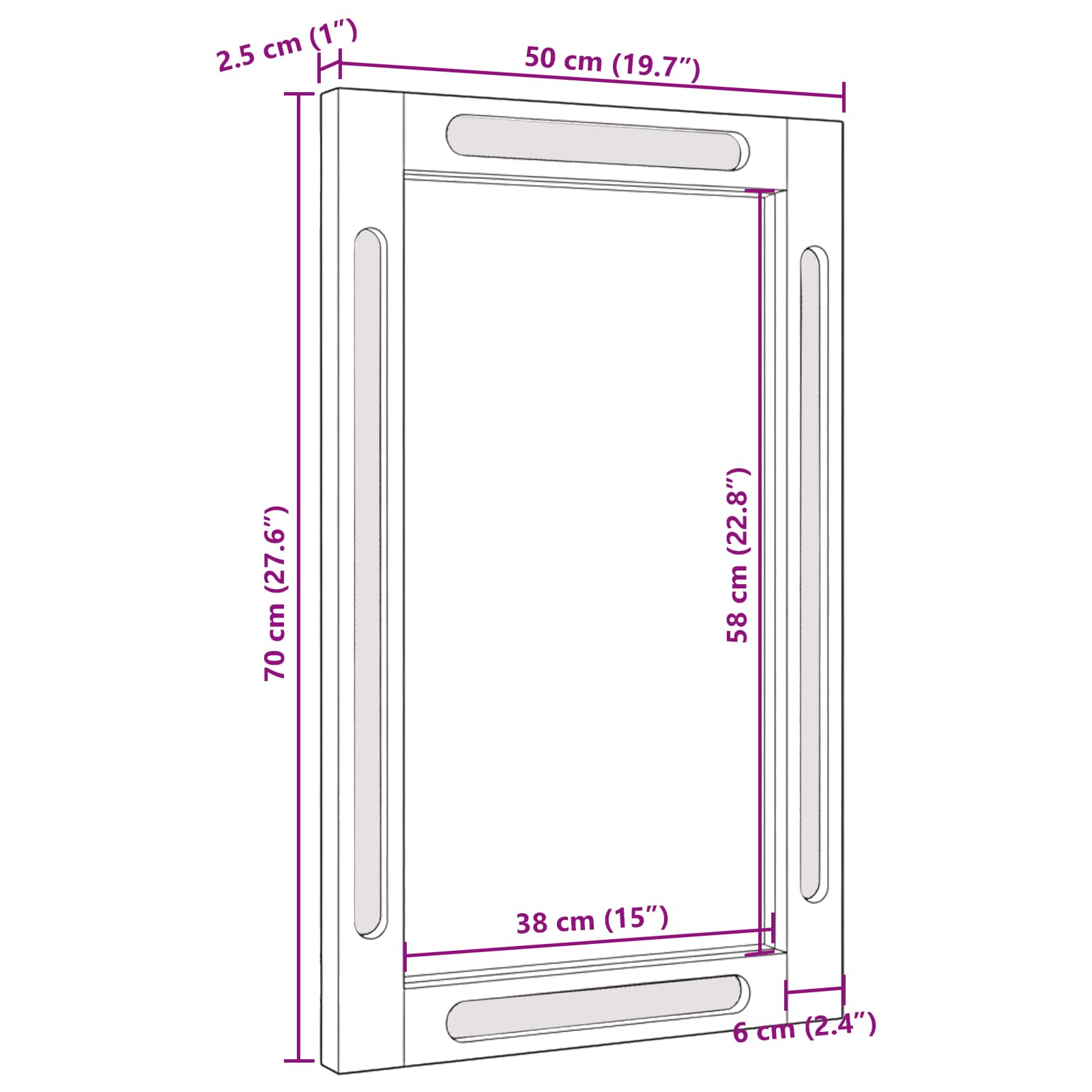 Espejo De Baño Marrón 50 X 2,5 X 70 Cm Madera De Mango Maciza