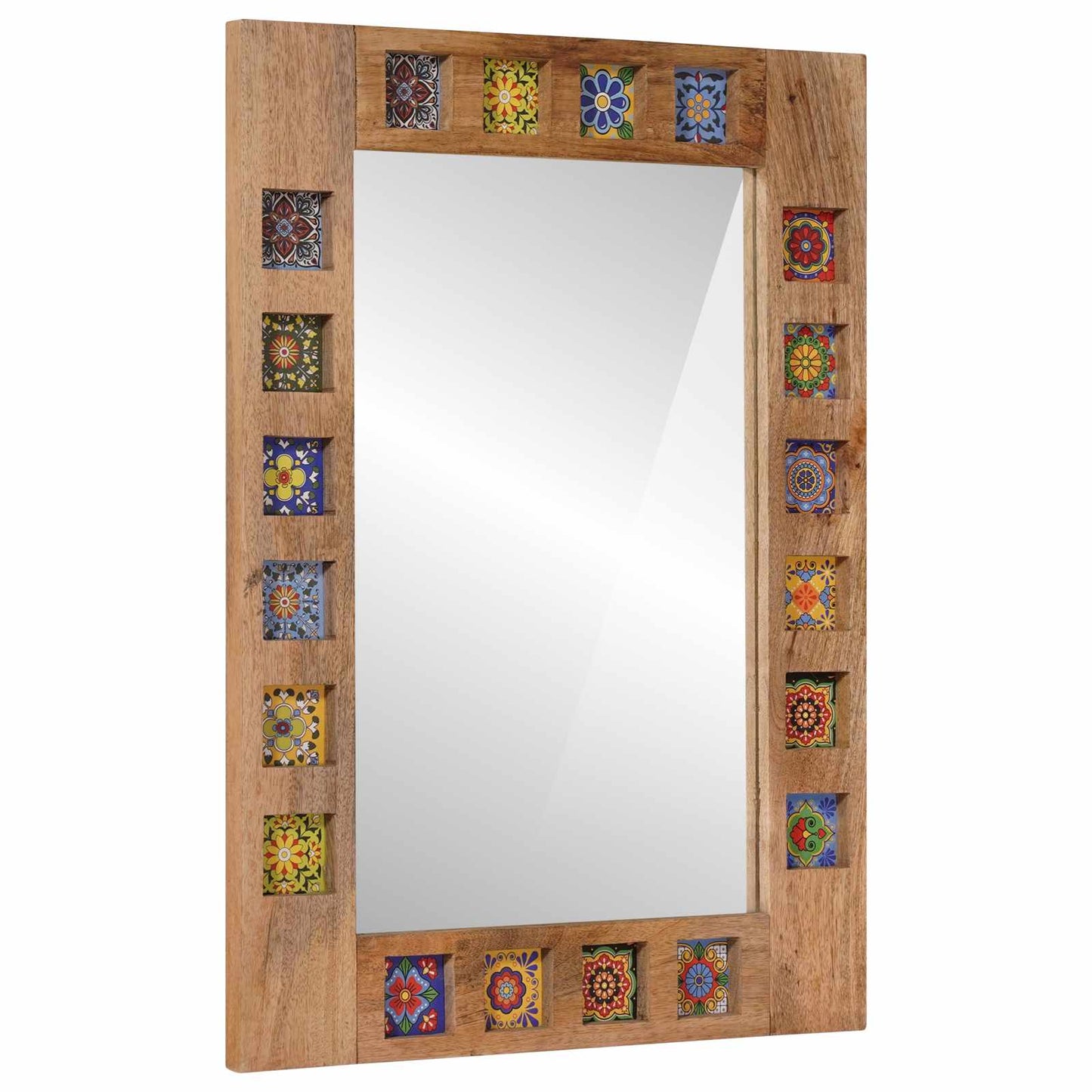 Espejo De Baño 50 X 70 X 3 Cm Madera De Mango Maciza
