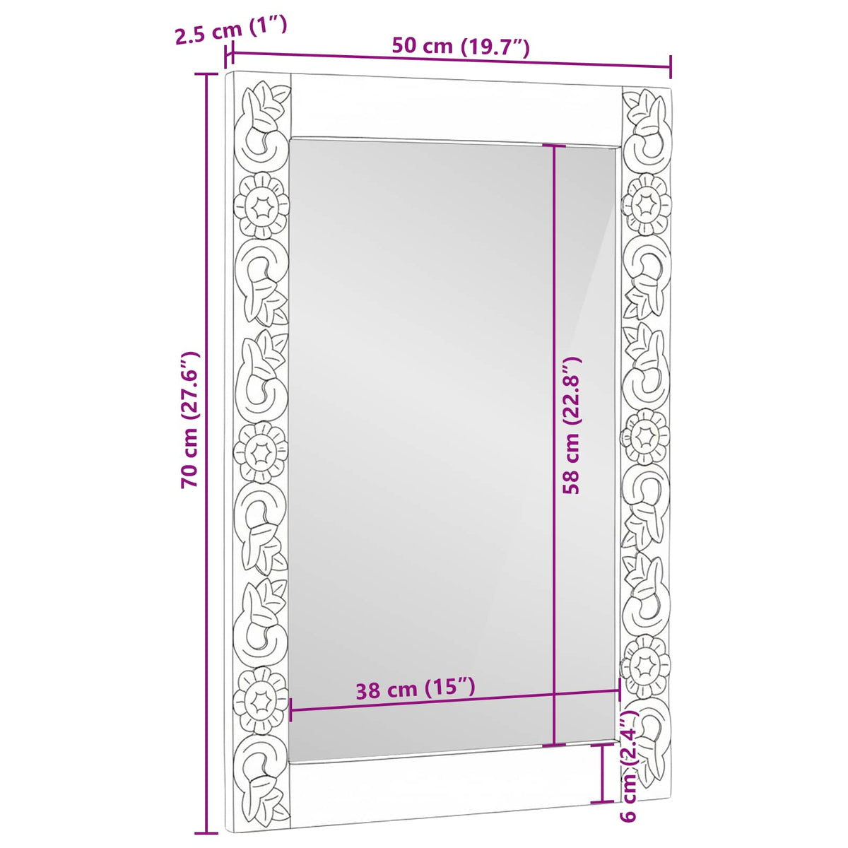 Espejo De Pared Madera De Nogal Marrón 70 X 50 Cm Rectangular