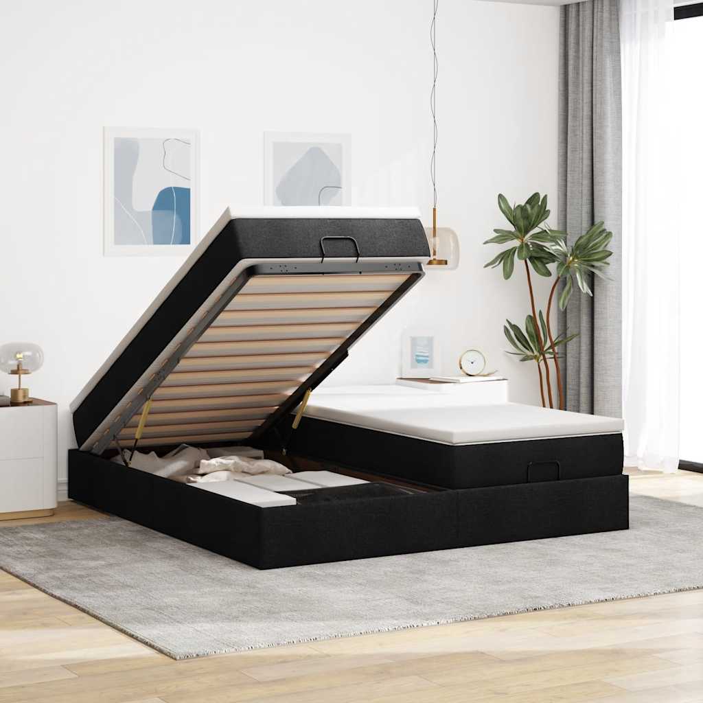 Estructura De Cama Otomana Colchones Tela Gris Pardo