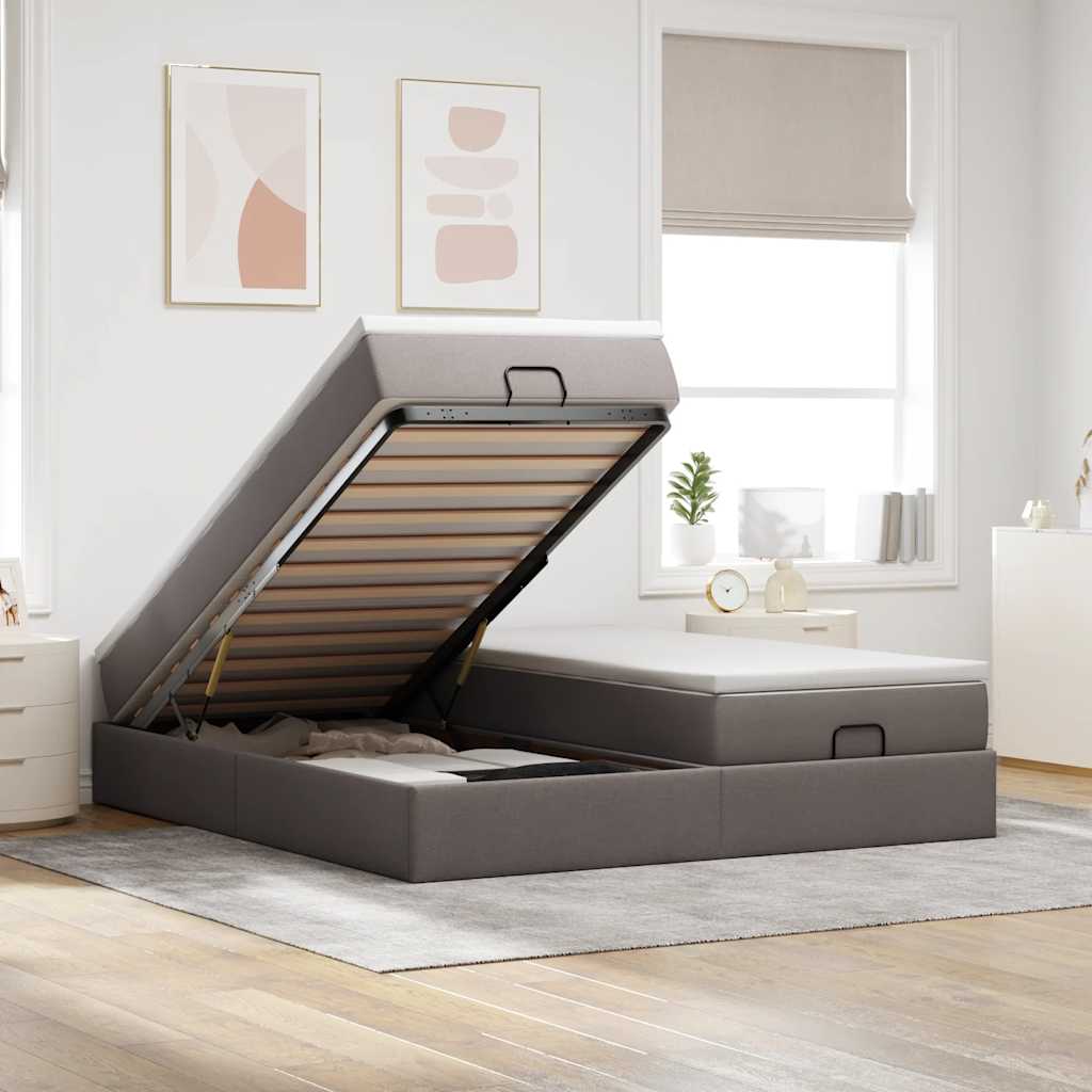 Estructura De Cama Otomana Colchones Tela Gris Pardo