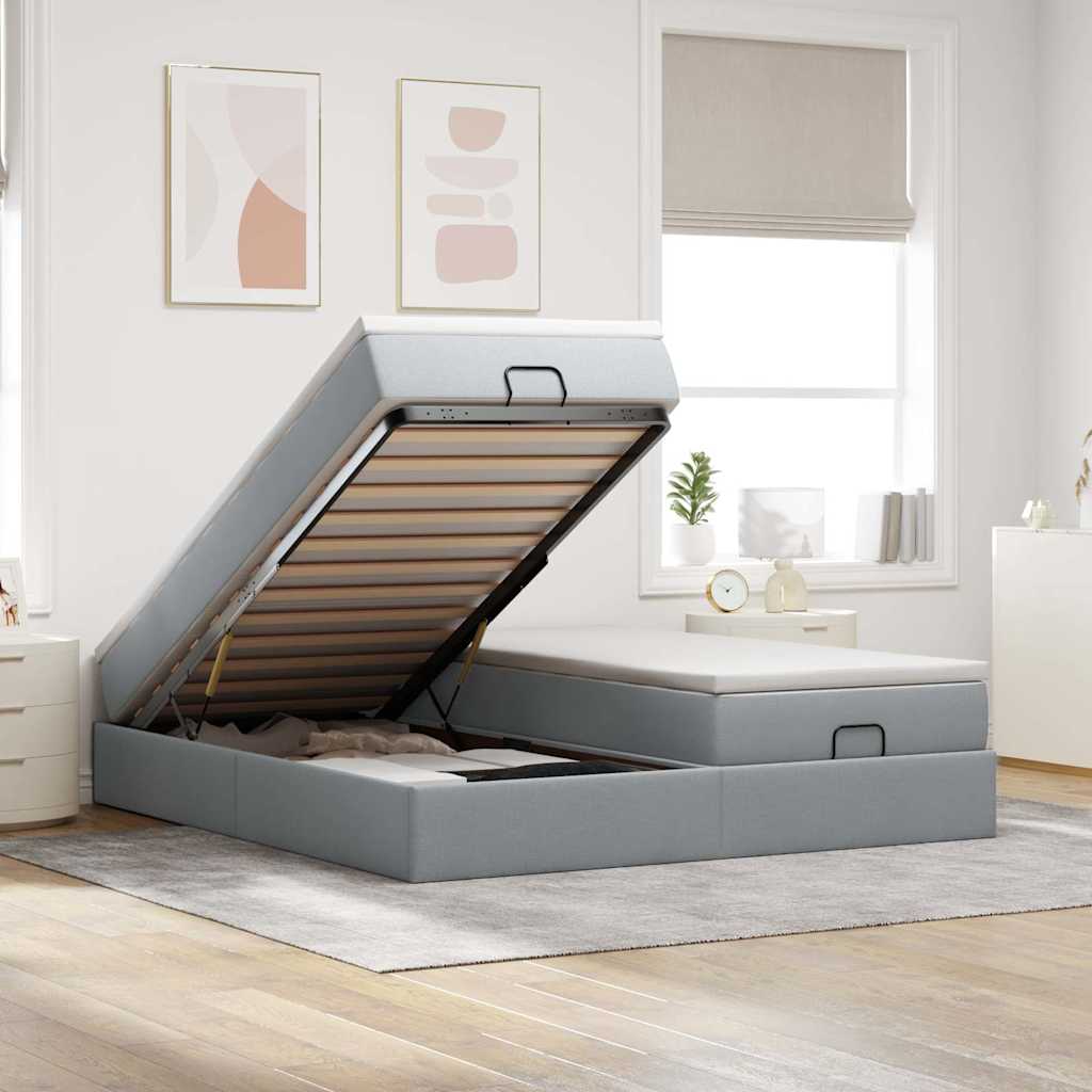 Estructura De Cama Otomana Colchones Tela Gris Pardo