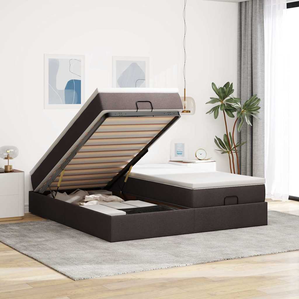 Estructura De Cama Otomana Colchones Tela Gris Pardo