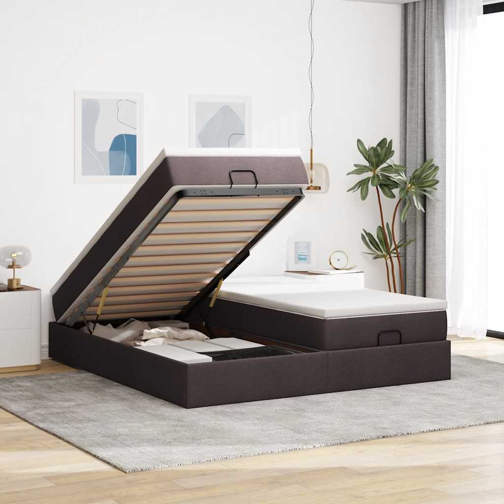 Estructura De Cama Otomana Colchones Tela Gris Pardo