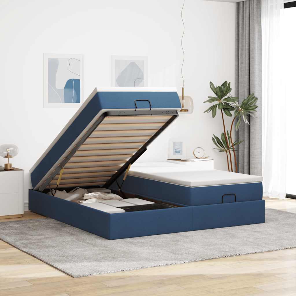 Estructura De Cama Otomana Colchones Tela Gris Pardo