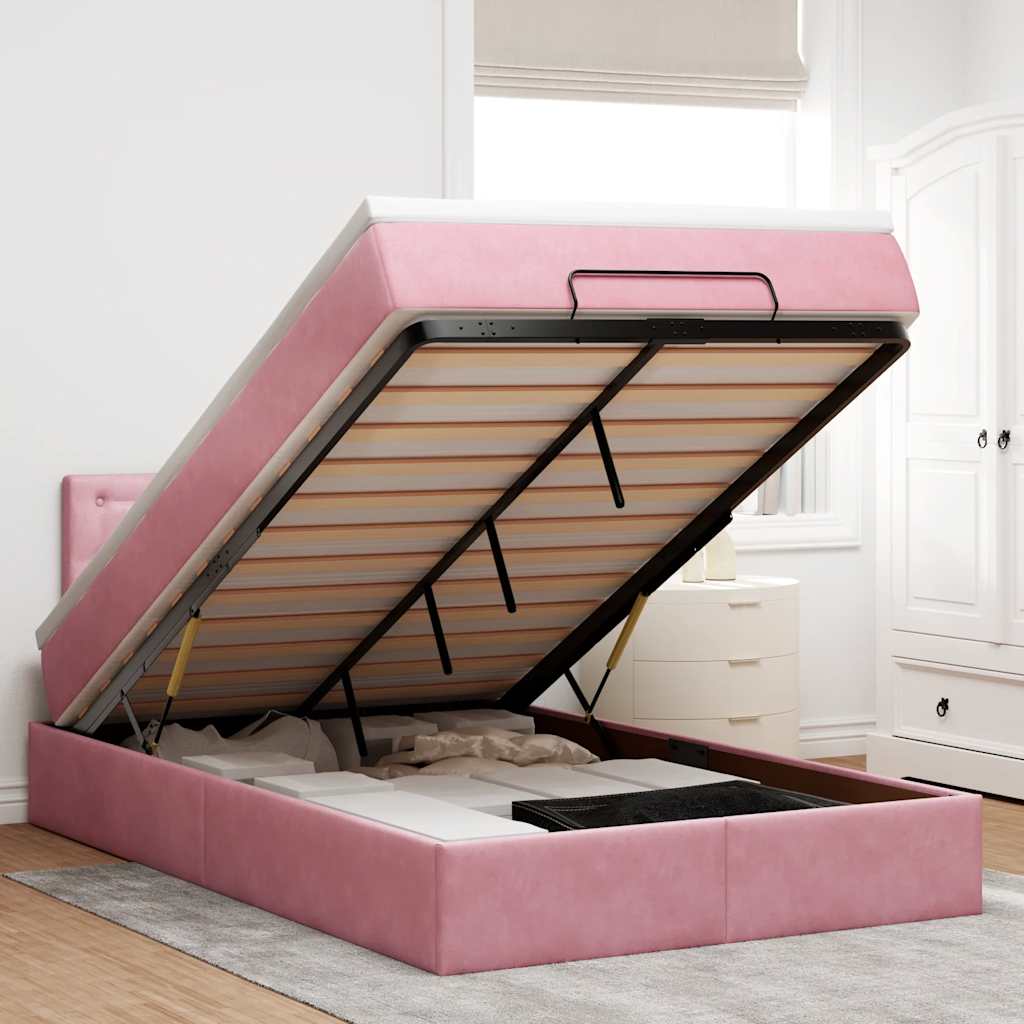 Estructura De Cama Otomana Colchón Terciopelo