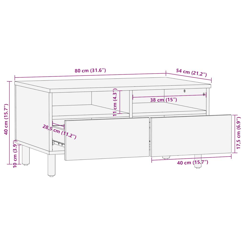 Mesa De Centro Madera Maciza De Mango Rugosa Negro 80X54X40 Cm