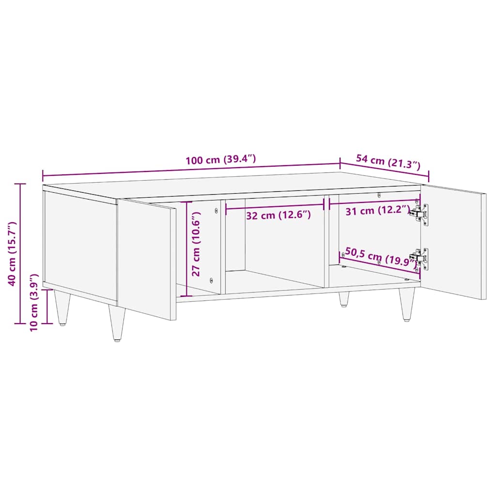 Mesa De Centro De Madera Maciza Mango 100X54X40 Cm