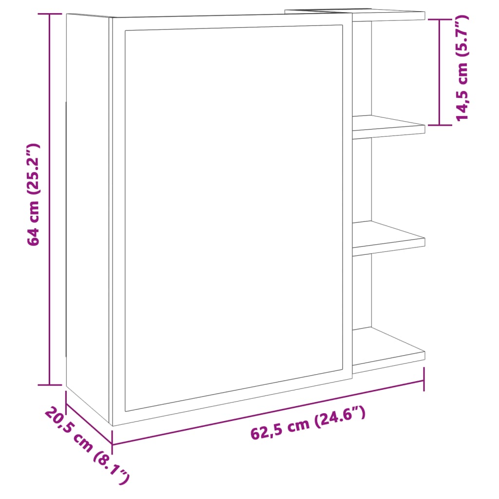 Armario Espejo De Baño Madera Envejecida 62,5X20,5X64 Cm