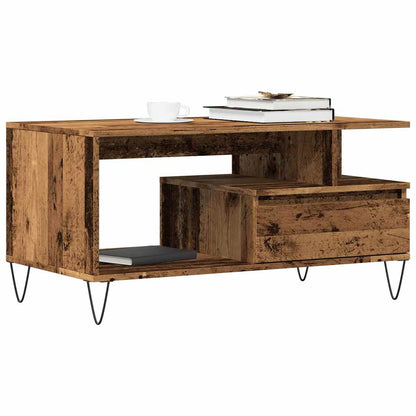 Mesa De Centro Madera Ingeniería Madera Envejecida 90X49X45 Cm