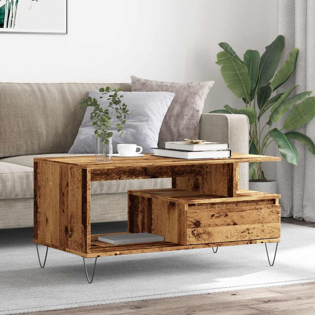 Mesa De Centro Madera Ingeniería Madera Envejecida 90X49X45 Cm