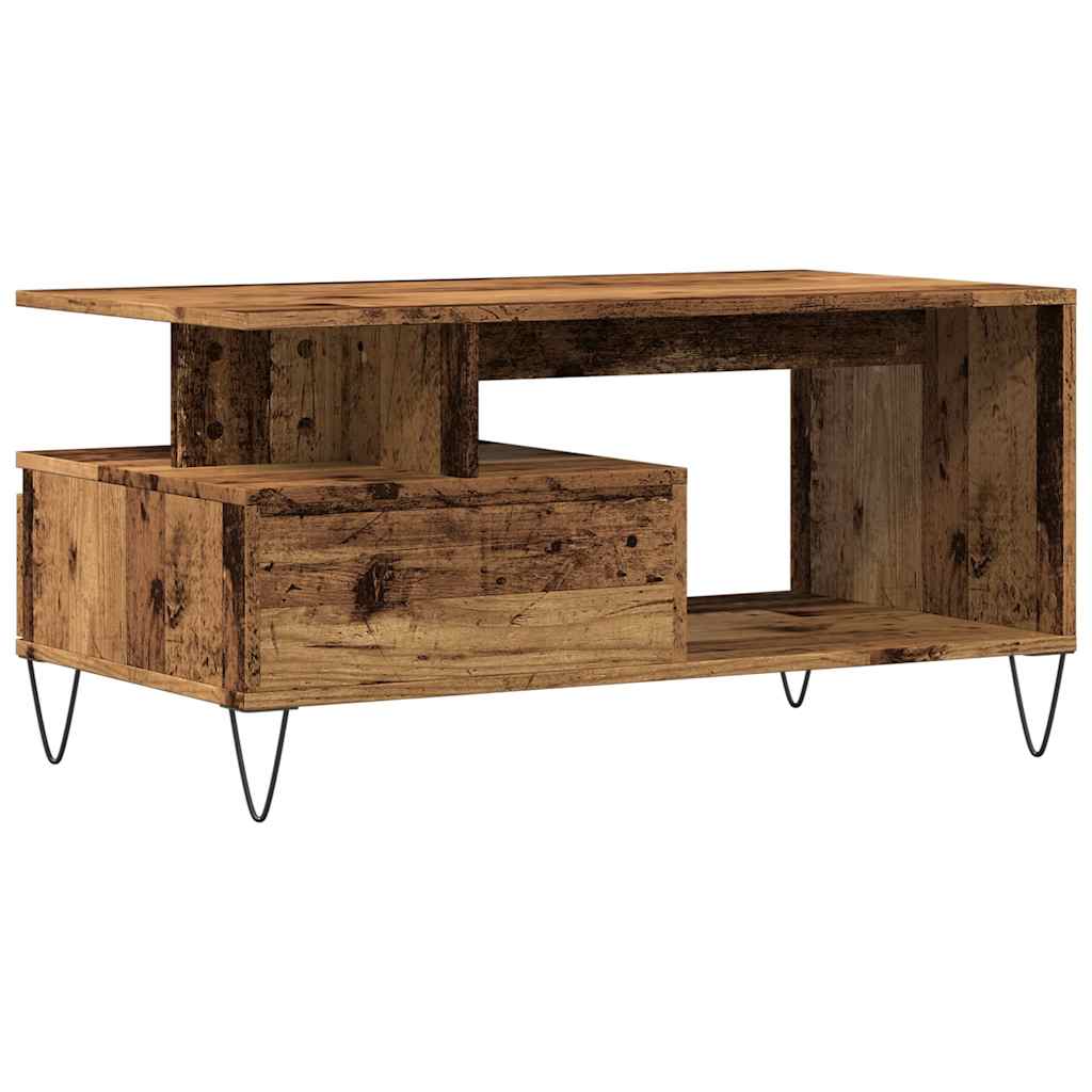 Mesa De Centro Madera Ingeniería Madera Envejecida 90X49X45 Cm