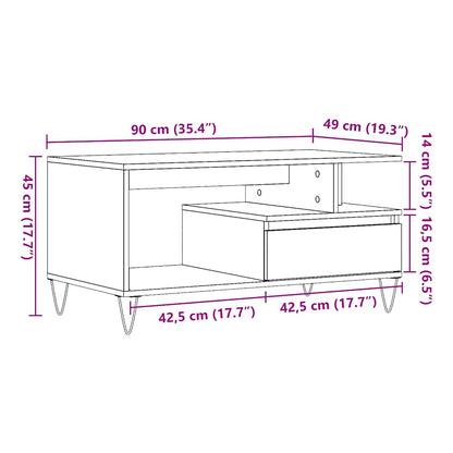 Mesa De Centro Madera Ingeniería Madera Envejecida 90X49X45 Cm